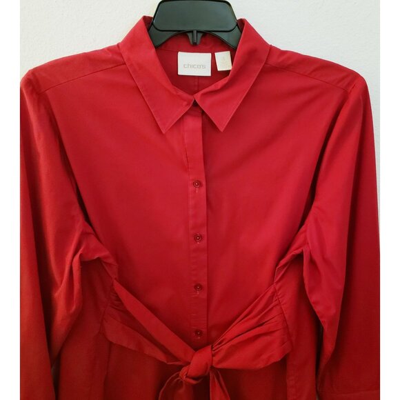 Chico's Red Cotton Blend Tie Front Tunic Shirt Top Size L EUC - Picture 3 of 9
